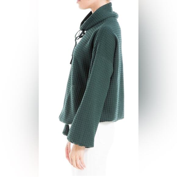 Max Studio Women's Cowl Neck Long Sleeve Waffle Knit Pullover Forest Green XL - Picture 3 of 9